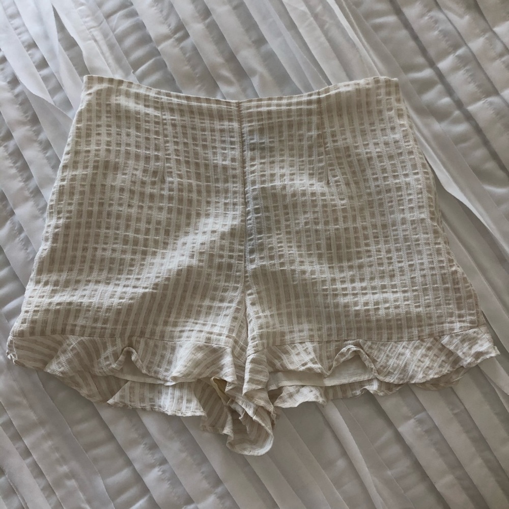 Zara Tan Striped Ruffle Shorts